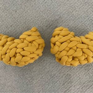 Heart Shaped Knit Yellow Pillow Set